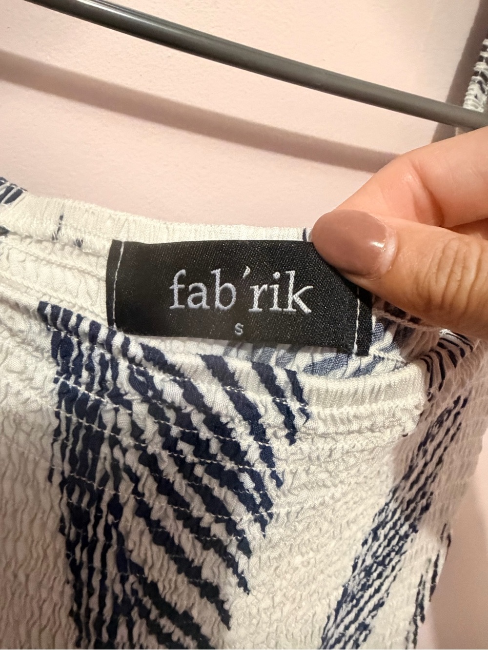 fab'rik Off-Shoulder White Maxi Dress with Navy Leaf Print - Picture 5 of 6